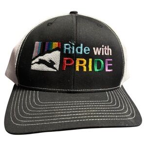 Ride with Pride Black and White Trucker Hat with Mesh Back